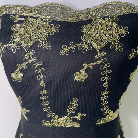 Pearl by Marchesa Women's Black Gold Strapless Maxi Dress Size 4 - Picture 4 of 10